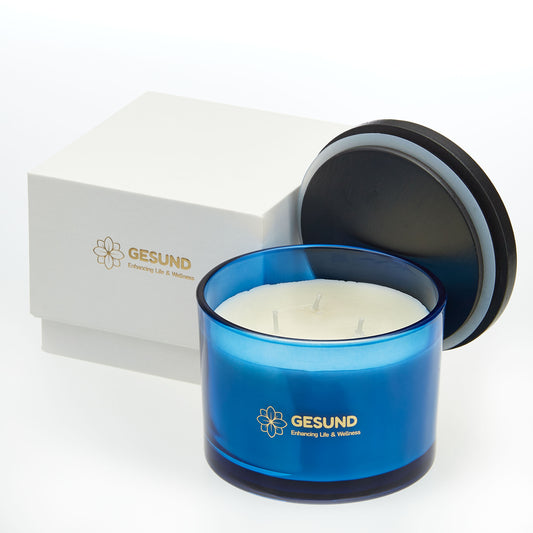 Cobalt Blue Candle 3-Wick - Scented Lemongrass+Basil