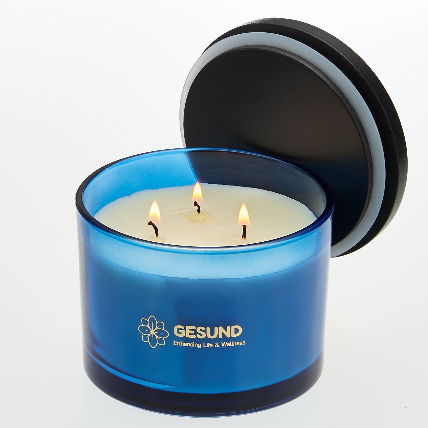 Cobalt Blue Candle 3-Wick - Scented Lemongrass+Basil